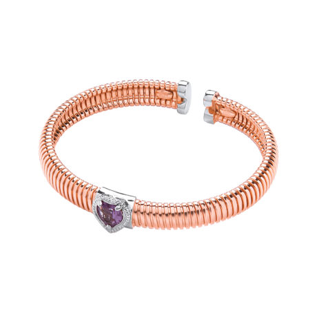 Rose Gold Plated 925 Sterling Silver Bangle with Amethyst 0.95ctw Heart