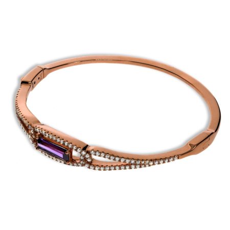 Rose Gold Plated 925 Sterling Silver, Micro Pave' Cz's and Stone Bangle