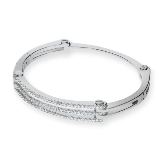 Micro Pave’ Cz Hinged 925 Sterling Silver Bangle