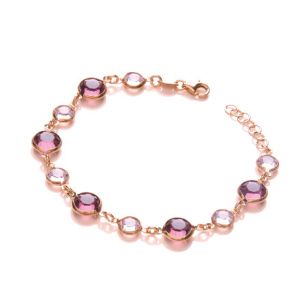 Purple, Pink Swarovski Stones, 925 Sterling Silver Rose Gold Plated Bracelet