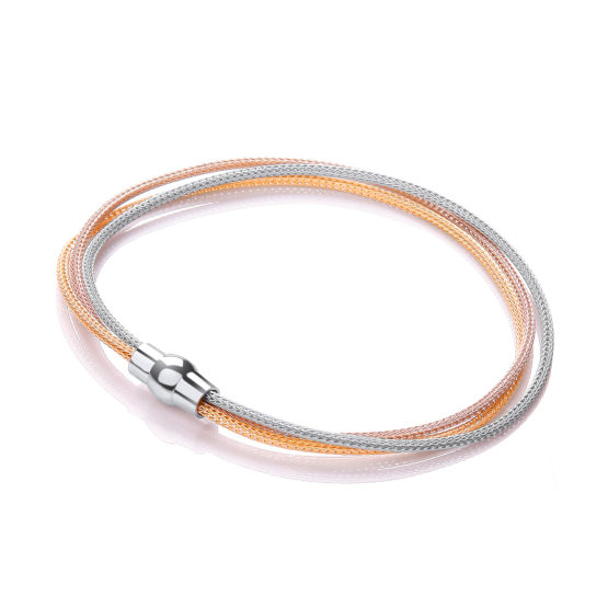 Three String (925 Sterling Silver, Yellow & Rose) Thin Mesh Bracelet