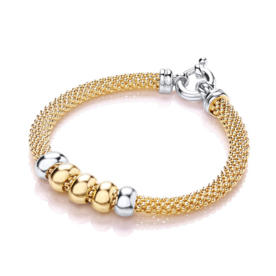 Yellow Mesh with 5 Beads Bracelet 7″