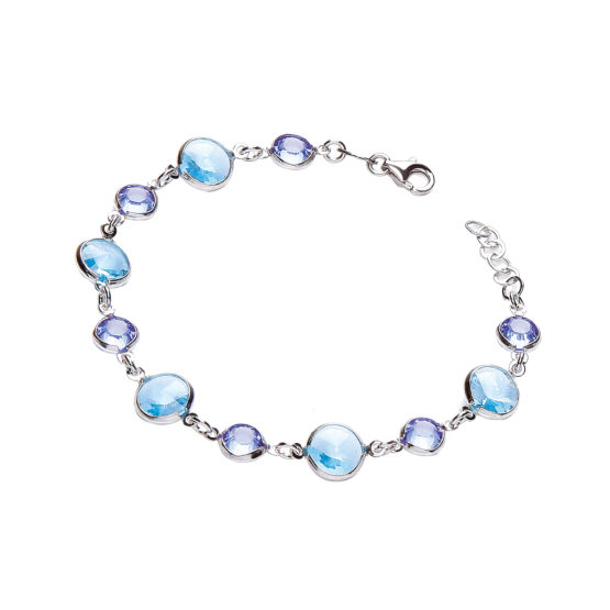 Blue Swarovski Stones, 925 Sterling Silver Bracelet 7″