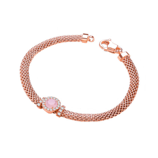925 Sterling Silver Rose Gold Plated Mesh Bracelet 7″ with Simulated Amethyst