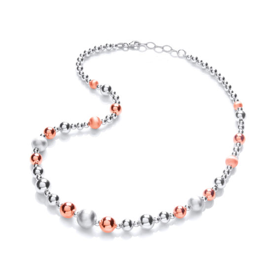 925 Sterling Silver & Rose Plated Graduated Beads Necklace