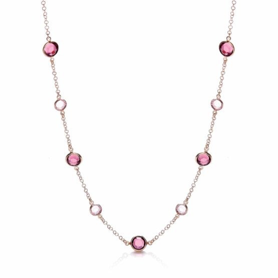 Purple, Pink Swarovski Stones, 925 Sterling Silver Rose Gold Plated Necklace