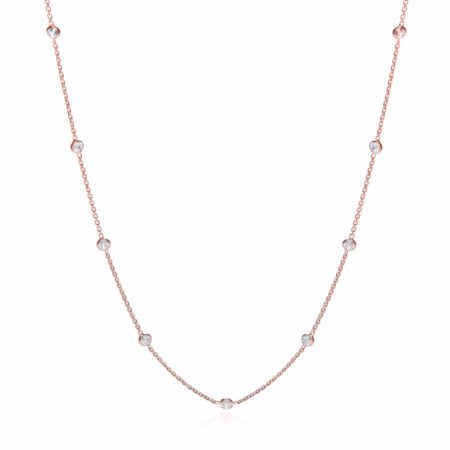 Rose Gold Plated Rubover 11 Cz's Necklace 18"