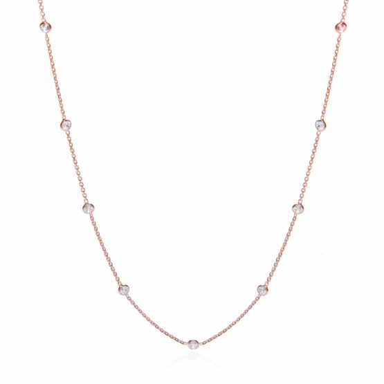 Rose Gold Plated Rubover 11 Cz’s Necklace 18″