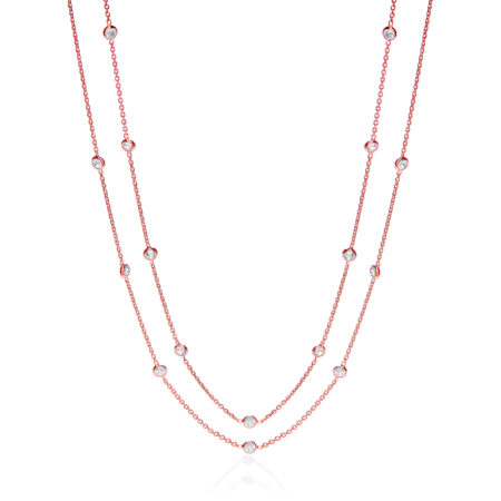 Rose Gold Plated Rubover 23 Cz's Necklace 38"