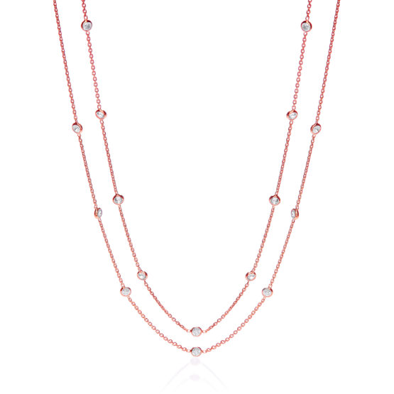 Rose Gold Plated Rubover 23 Cz’s Necklace 38″