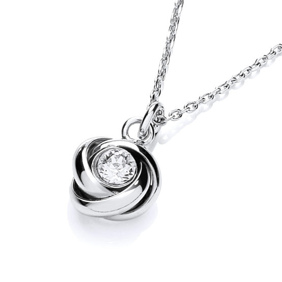 925 Sterling Silver Knot with Cz in the Centre Necklace 17″/43cm