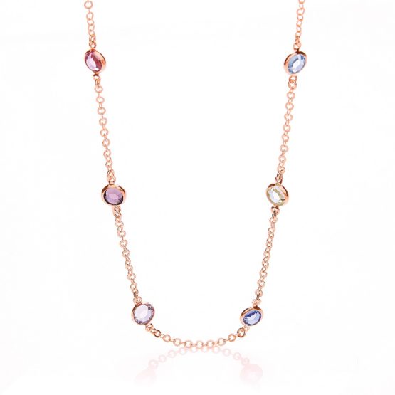 Rose Gold Plated Rubover 6 Multi Coloured Cz’s Necklace 18″
