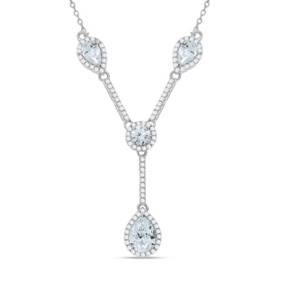 925 Sterling Silver Tear Drops & Round Cz’s Necklace 18″