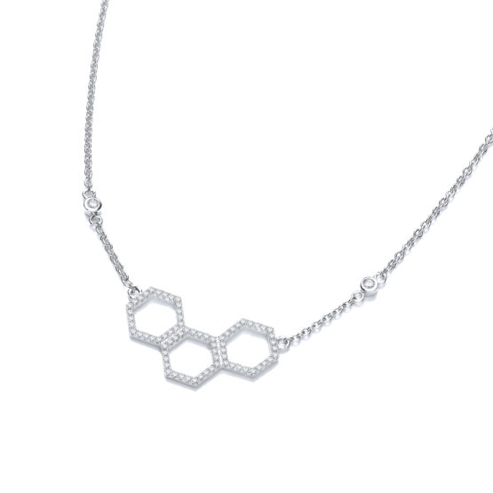 Honeycomb Style Pendant 925 Sterling Silver Cz Necklace