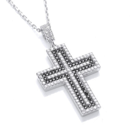 Micro Pave' Black & Clear CZ Cross with Chain
