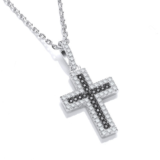 Micro Pave’ Black & Clear CZ Cross with Chain