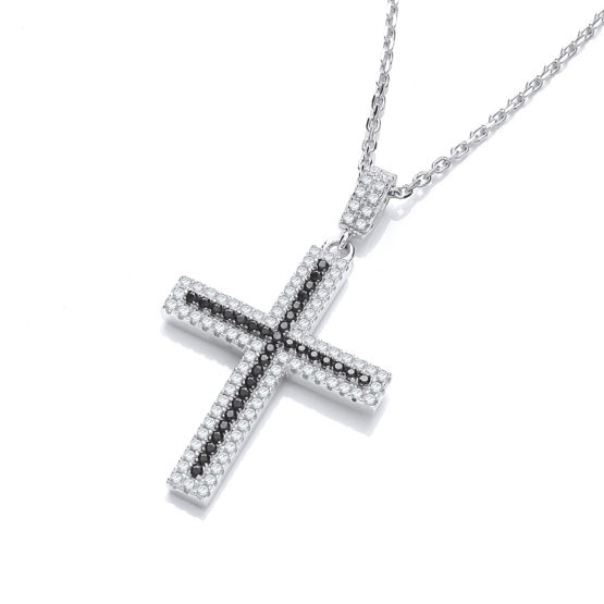 Micro Pave’ Black & Clear CZ Cross with Chain