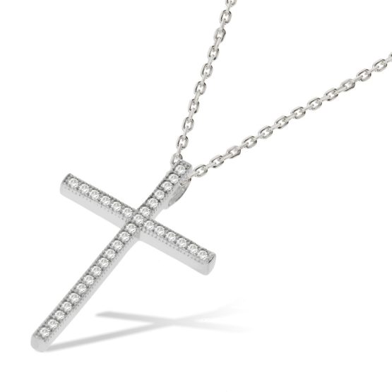 TAMAR 1.25 Carat Cross Pendant Necklace made with Swarovski® Crystals in 14k White Gold on Sterling Silver