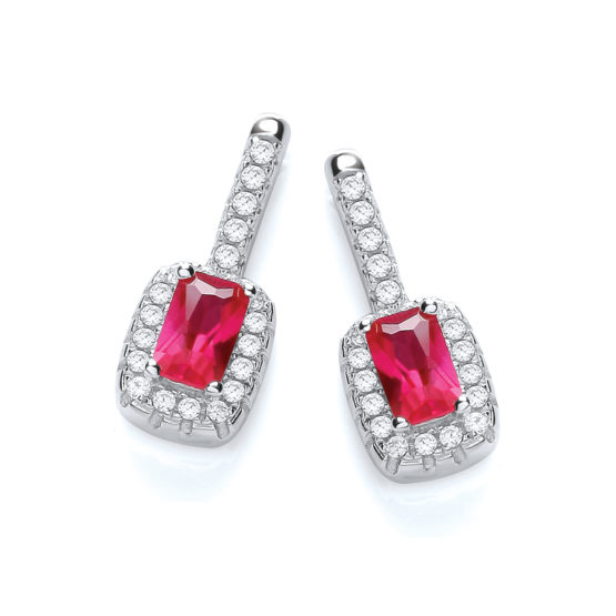 Micro Pave’ Fancy Drop Earring with Small Red Cz