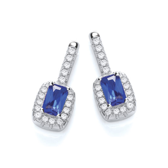 Micro Pave’ Fancy Drop Earring with Small Blue Cz