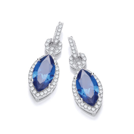 Micro Pave' Sapphire & White CZ Drop Earrings