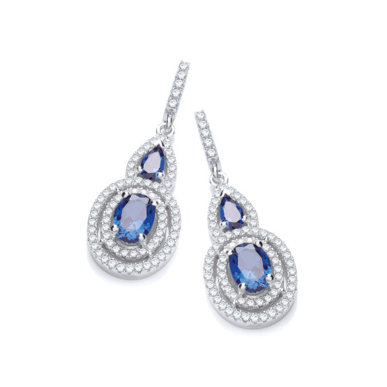 Micro Pave’ Sapphire & White CZ Drop Earrings