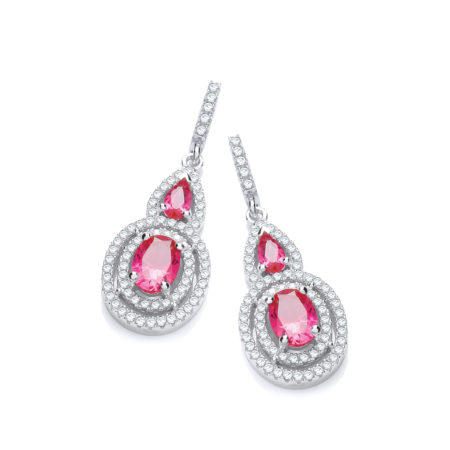 Micro Pave' Red & White CZ Drop Earrings