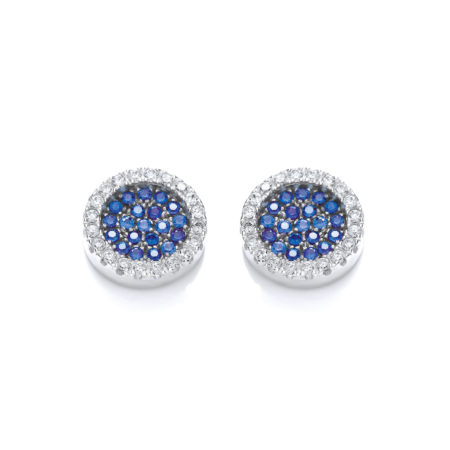 Micro Pave' Round Blue Cz Stud Earrings