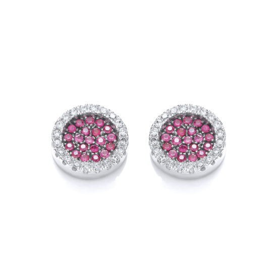 Micro Pave’ Round Pink Cz Stud Earrings