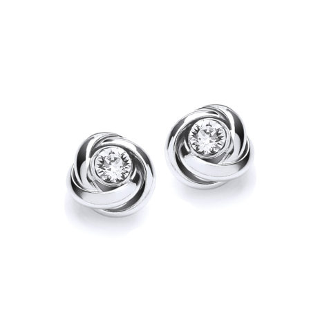 925 Sterling Silver Knot with Cz in the Centre Stud Earrings