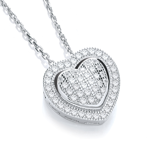 JJAZ Solid 925 Silver Created Diamond Heart Pendant Women Girls Necklace