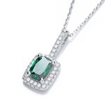 JJAZ Created Emerald Diamond Necklace 925 Sterling Silver Women Ladies Pendant