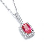 JJAZ Ruby Red Crystal Created Diamond Necklace 925 Sterling Silver Women Pendant