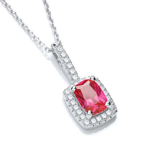 JJAZ Ruby Red Crystal Created Diamond Necklace 925 Sterling Silver Women Pendant