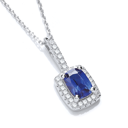 JJAZ Sapphire Blue Created Diamond Necklace 925 Sterling Silver Women Pendant