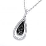 SAPHIRA Black Cambodian Zirconia Crystals Pendant Necklace in 14K White Gold plated Sterling Silver