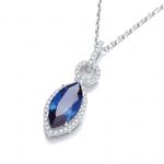 JJAZ BLUE TOPAZ & CREATED DIAMOND NECKLACE 925 STERLING SILVER WOMEN PENDANT