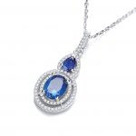 JJAZ BLUE SAPPHIRE CREATED DIAMOND SILVER NECKLACE WOMEN FINE JEWELLERY NECKLACE