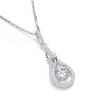JJAZ White Topaz Necklace Created Diamond Pendant 925 Sterling Silver Women