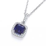 JJAZ SAPPHIRE BLUE CZ PENDANT STERLING SILVER NECKLACE Valentines Gift for her