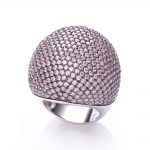 JJAZ 925 Sterling Silver White Gold Plated CZ Champagne Crystal Cocktail Ring