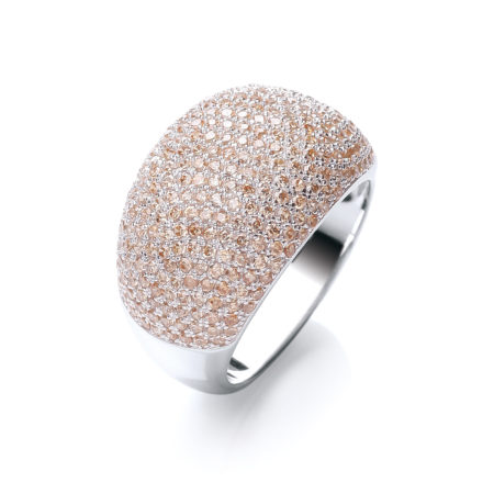 JJAZ CZ Champagne Crystal 925 Sterling Silver Ladies Cocktail Ring with Platinum