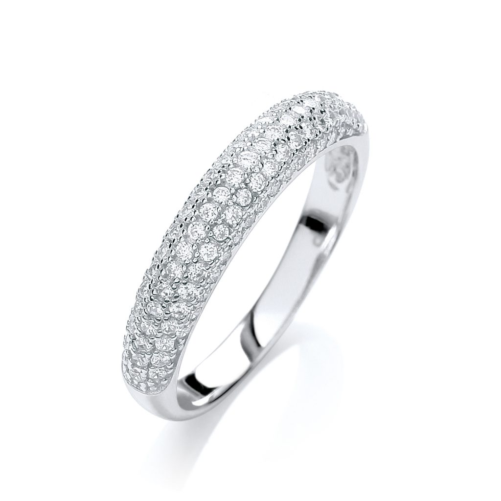 JJAZ Created Diamond Eternity Ring Platinum on 925 Sterling Silver