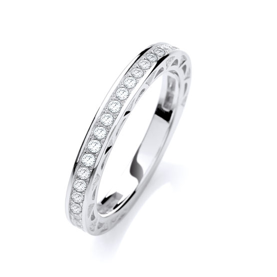 JJAZ Created Diamond Pave 925 Sterling Silver Ladies Eternity Ring Women Wedding