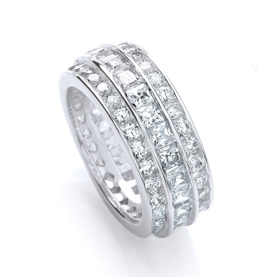 JJAZ 925 Sterling Silver Eternity Diamond Ring Pave Hallmarked Fine Jewellery