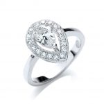 JJAZ 925 Sterling Silver Pear cut Diamond Ring Pave Hallmarked Fine Jewellery
