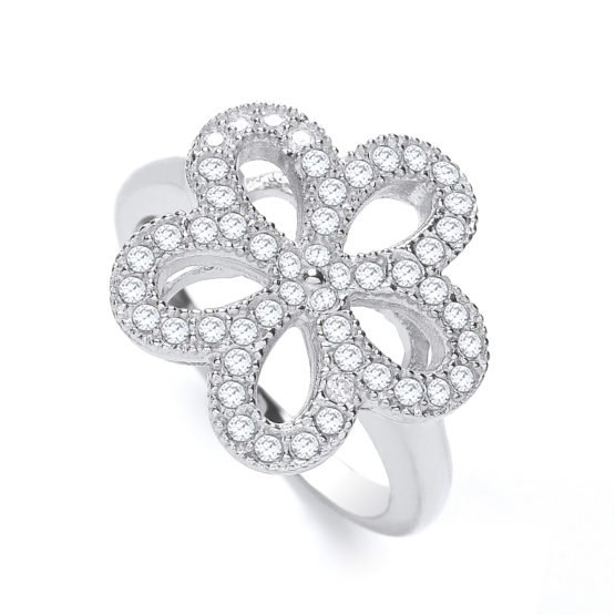 JJAZ 925 Sterling Silver Diamond Daisy Ring Pave Hallmarked Fine Jewellery Women