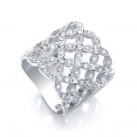 JJAZ 925 Sterling Silver Diamond Mesh Ring Pave Hallmarked Fine Jewellery